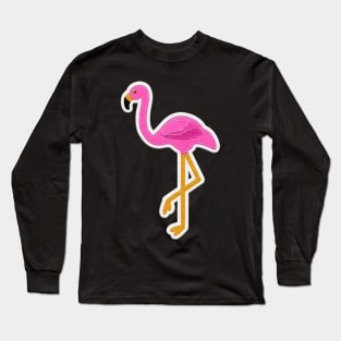 Pink Flamingo Felt Look with Stitching | Cherie's Art(c)2020 Long Sleeve T-Shirt